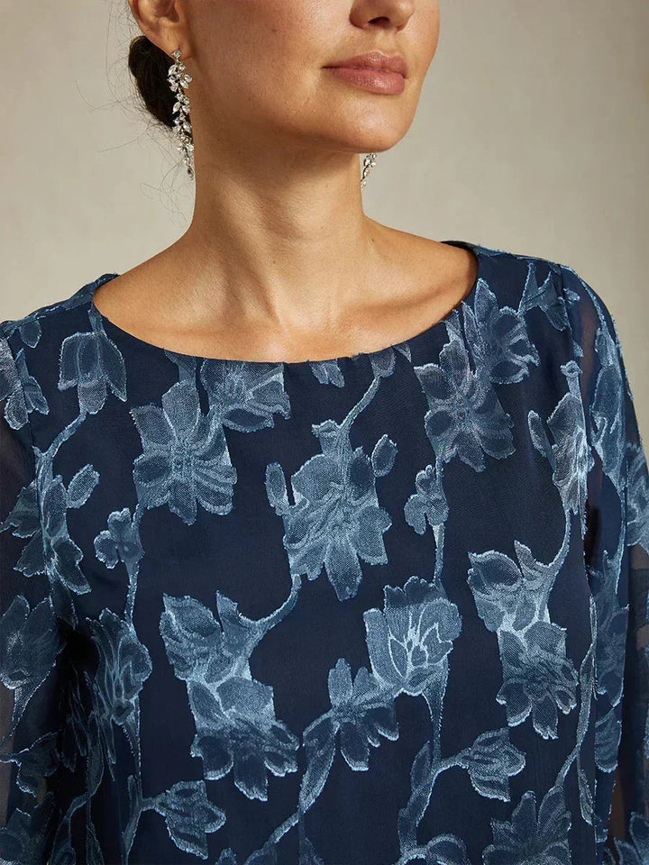 Bloemenchiffonblouse Met Boothals En A-Lijnmouwen