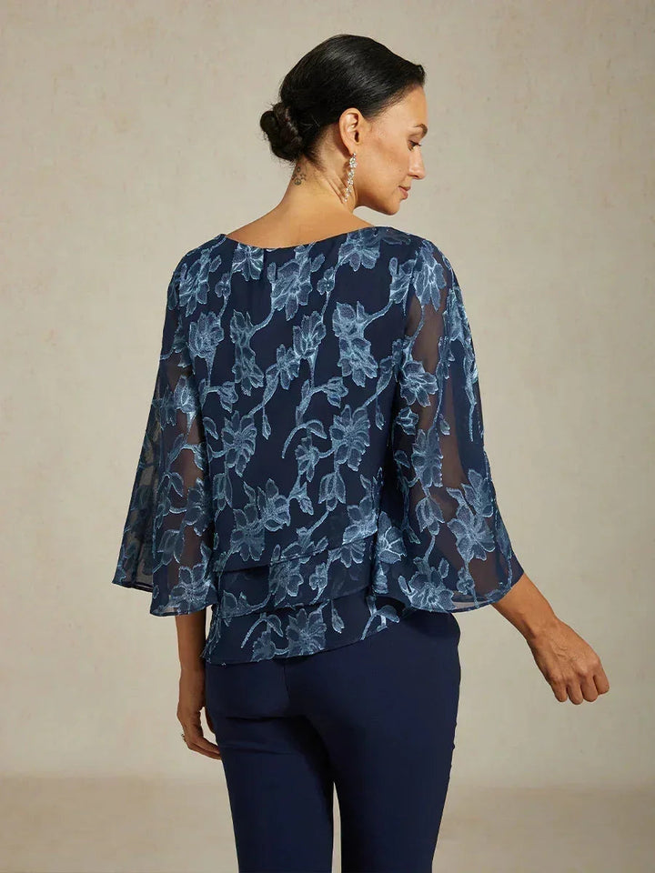 Floral Chiffon Boat Neck Blouse