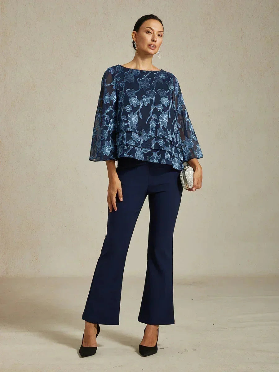 Bloemenchiffonblouse Met Boothals En A-Lijnmouwen