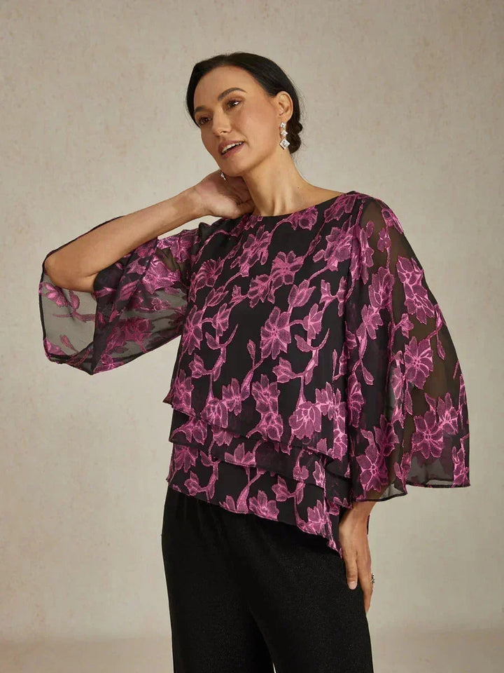 Floral Chiffon Boat Neck Blouse
