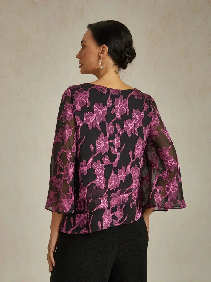 Floral Chiffon Boat Neck Blouse