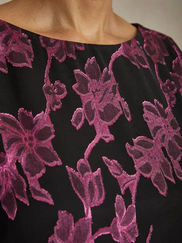 Bloemenchiffonblouse met Boothals en A-lijnmouwen
