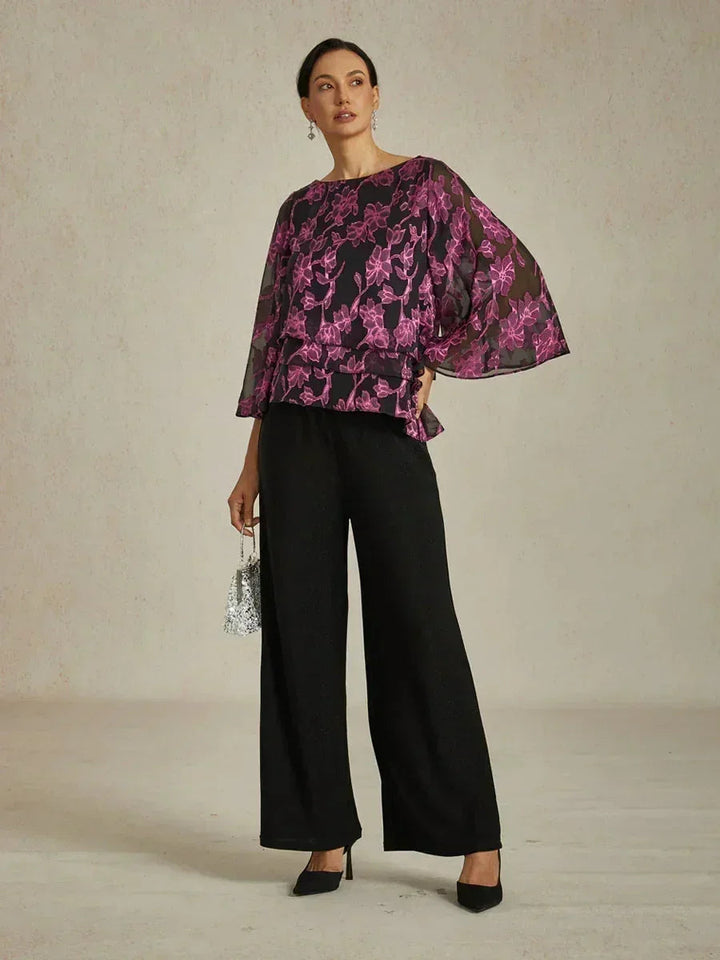 Floral Chiffon Boat Neck Blouse