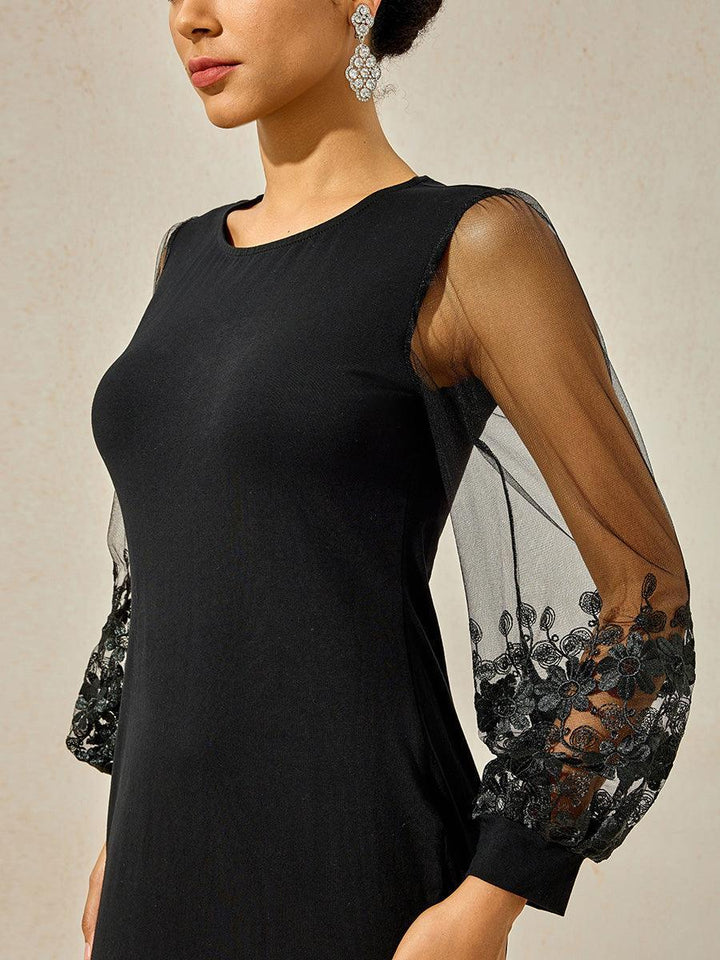 Bodycon Midi-jurk met Bloemenmouwen
