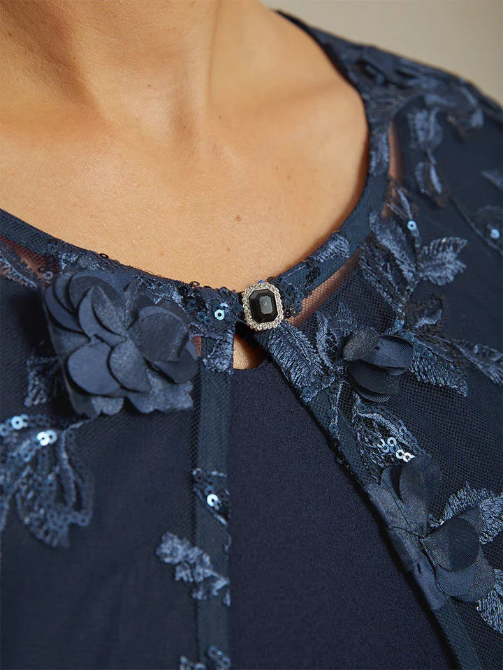 Elegante Mesh Kanten Jas met 3D Bloemenapplicaties