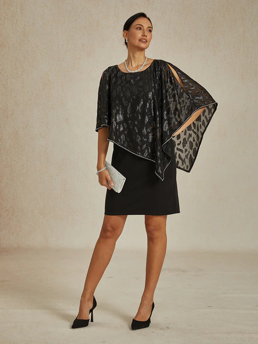Elegante Kokerjurk met Luipaard-Jacquard Chiffon-Overlay