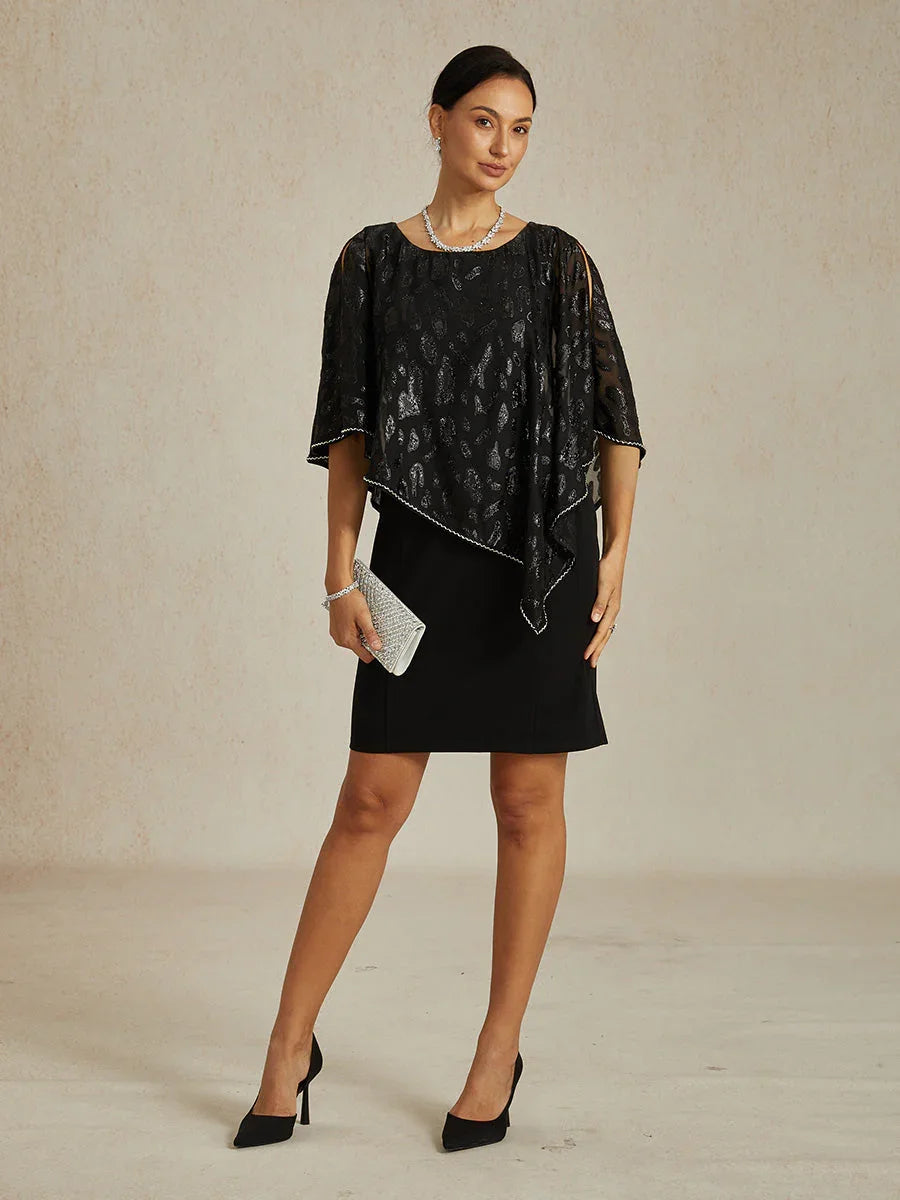 Elegante Kokerjurk met Luipaard-Jacquard Chiffon-Overlay
