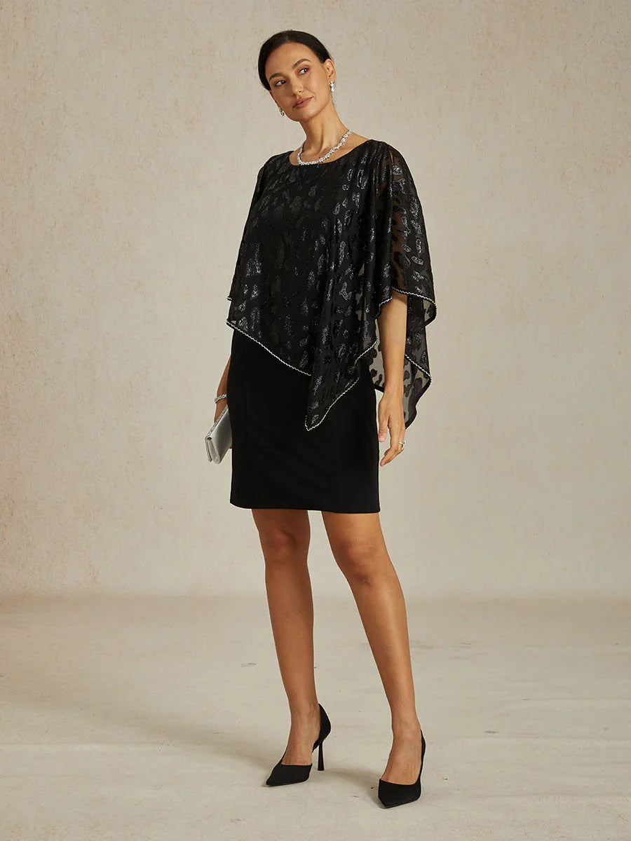 Elegante Kokerjurk met Luipaard-Jacquard Chiffon-Overlay