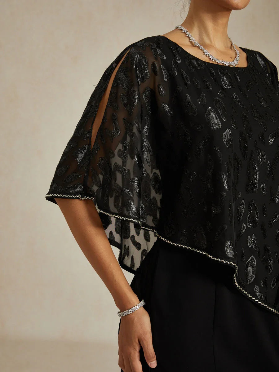 Elegante Kokerjurk met Luipaard-Jacquard Chiffon-Overlay