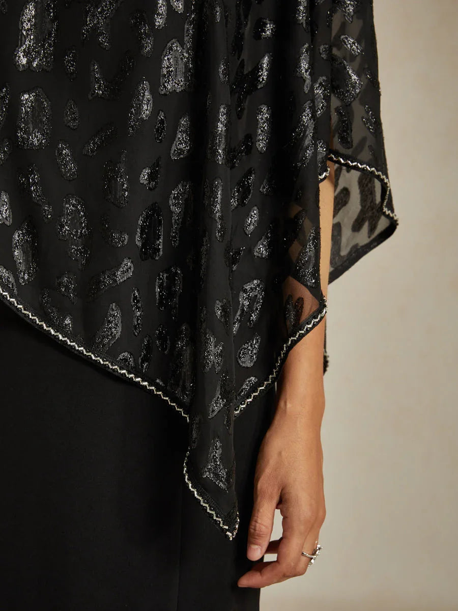 Elegante Kokerjurk met Luipaard-Jacquard Chiffon-Overlay