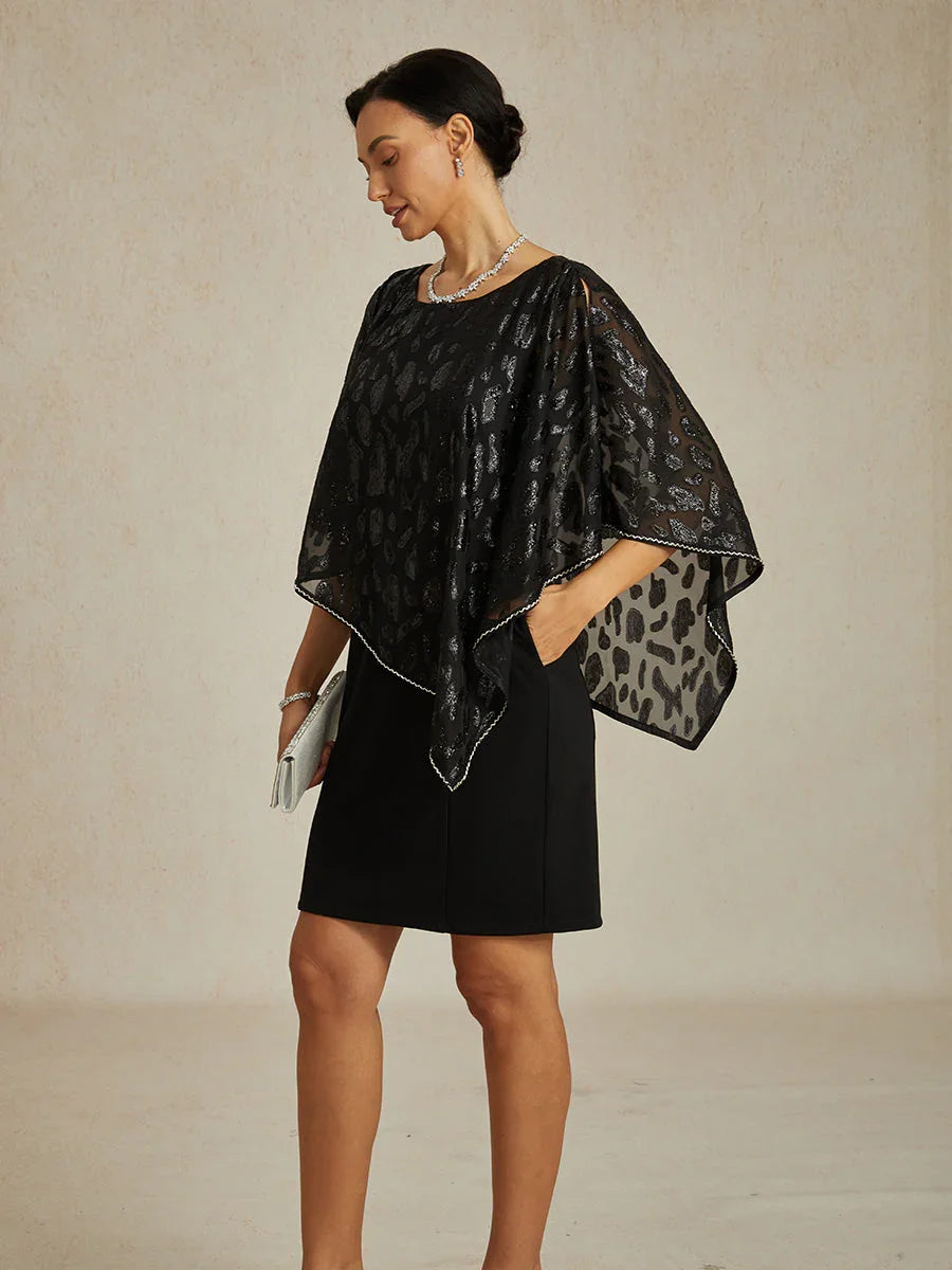 Elegante Kokerjurk met Luipaard-Jacquard Chiffon-Overlay