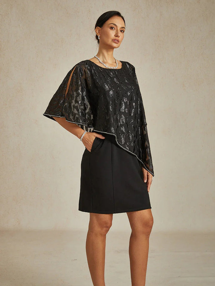 Elegante Kokerjurk met Luipaard-Jacquard Chiffon-Overlay