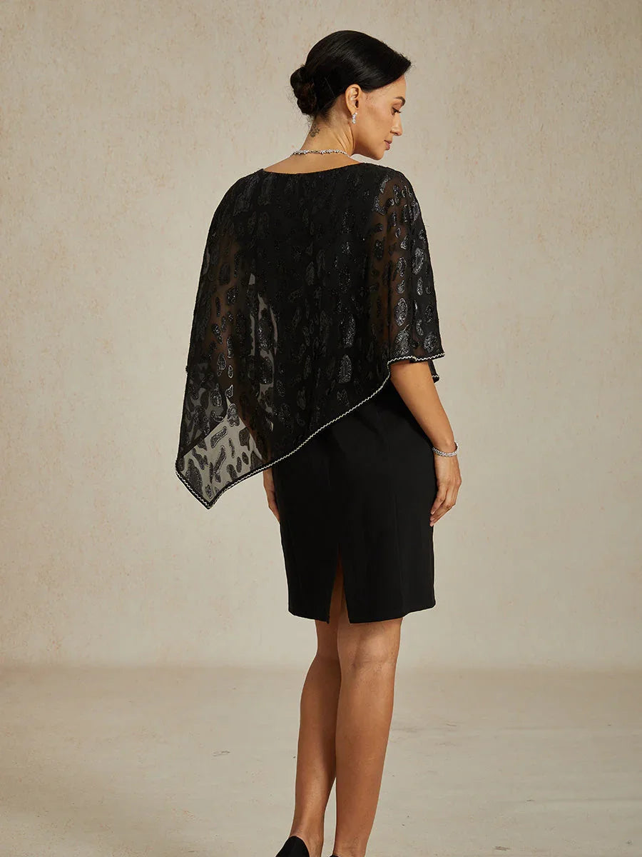 Elegante Kokerjurk met Luipaard-Jacquard Chiffon-Overlay