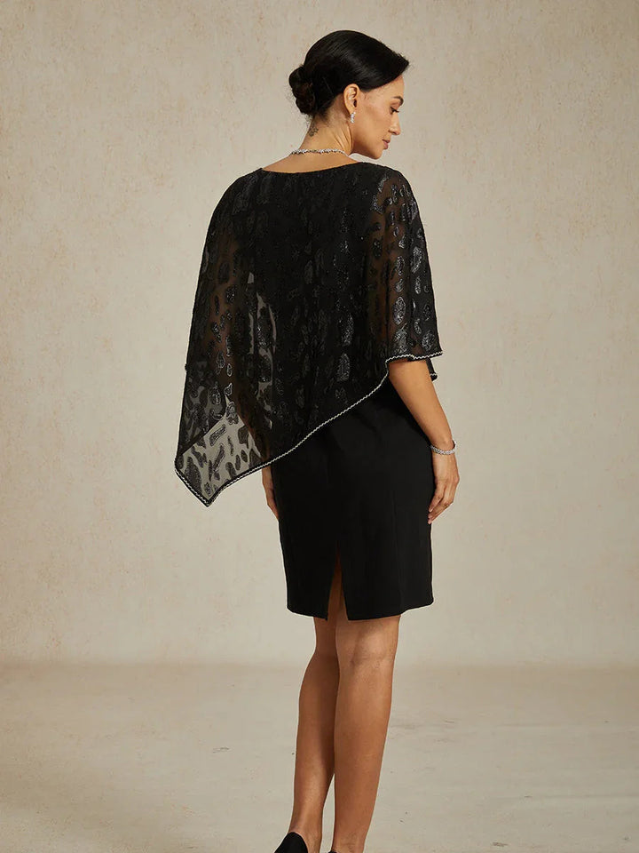Elegante Kokerjurk met Luipaard-Jacquard Chiffon-Overlay