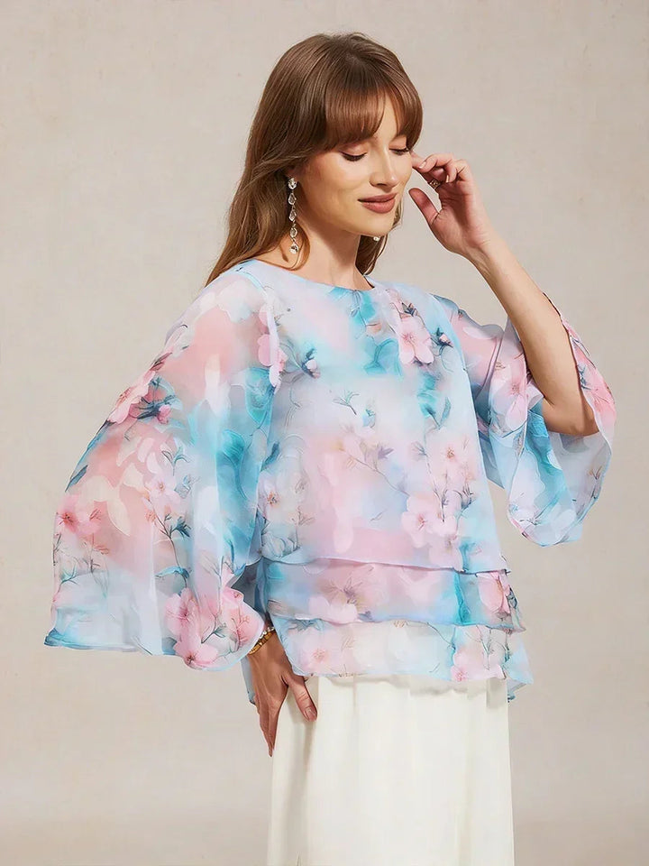 Gelaagde Chiffonblouse met Kant en Bloemenprint
