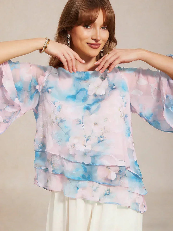Gelaagde Chiffonblouse met Kant en Bloemenprint
