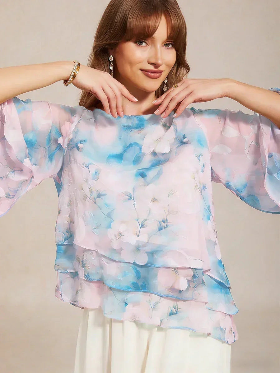 Gelaagde Chiffonblouse met Kant en Bloemenprint