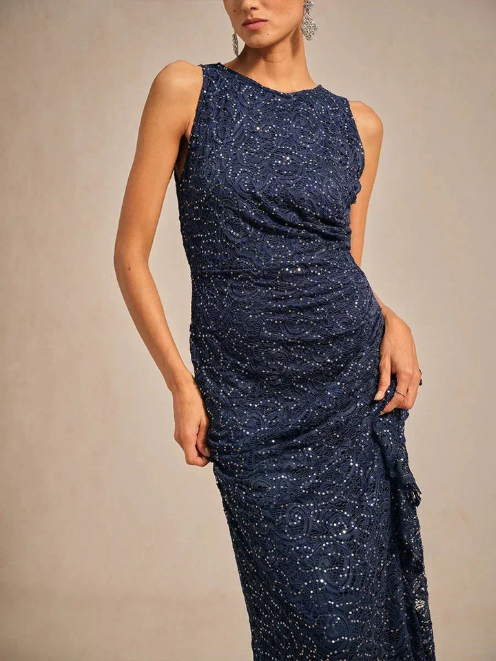 Maxi-Jurk Met Kant, Pailletten En Ruches