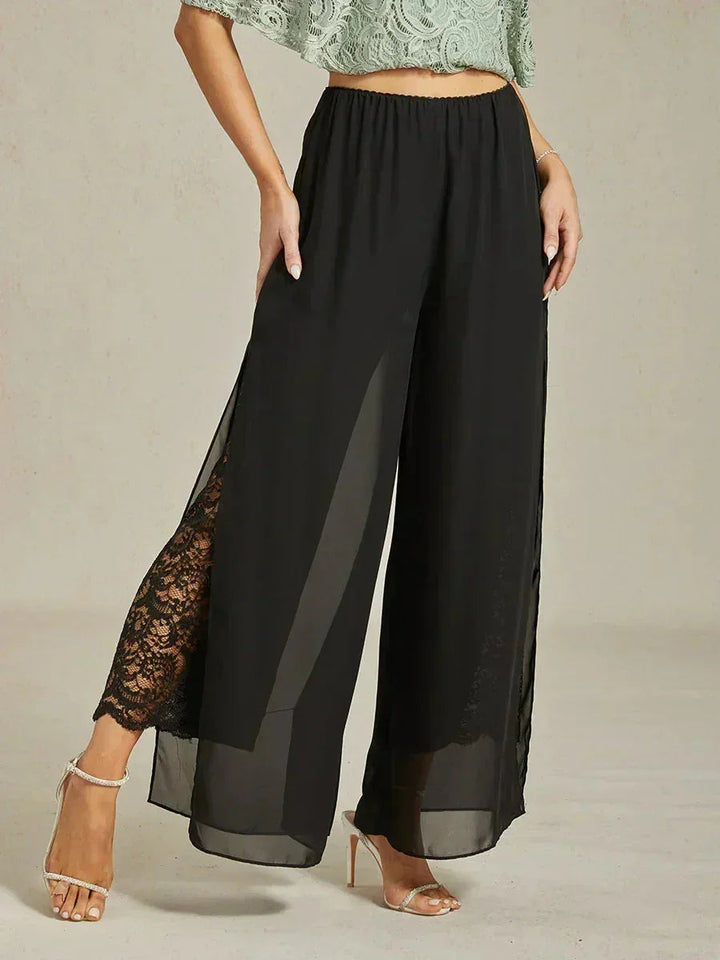 Rechte Broek met Chiffon-Overlay en Gespleten Pijp