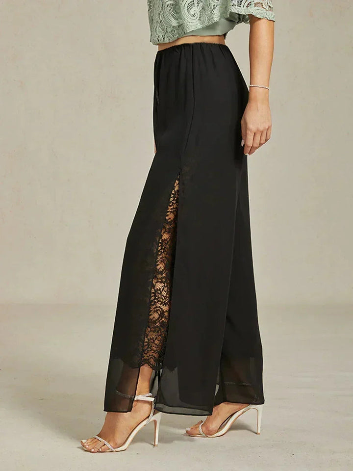 Rechte Broek met Chiffon-Overlay en Gespleten Pijp