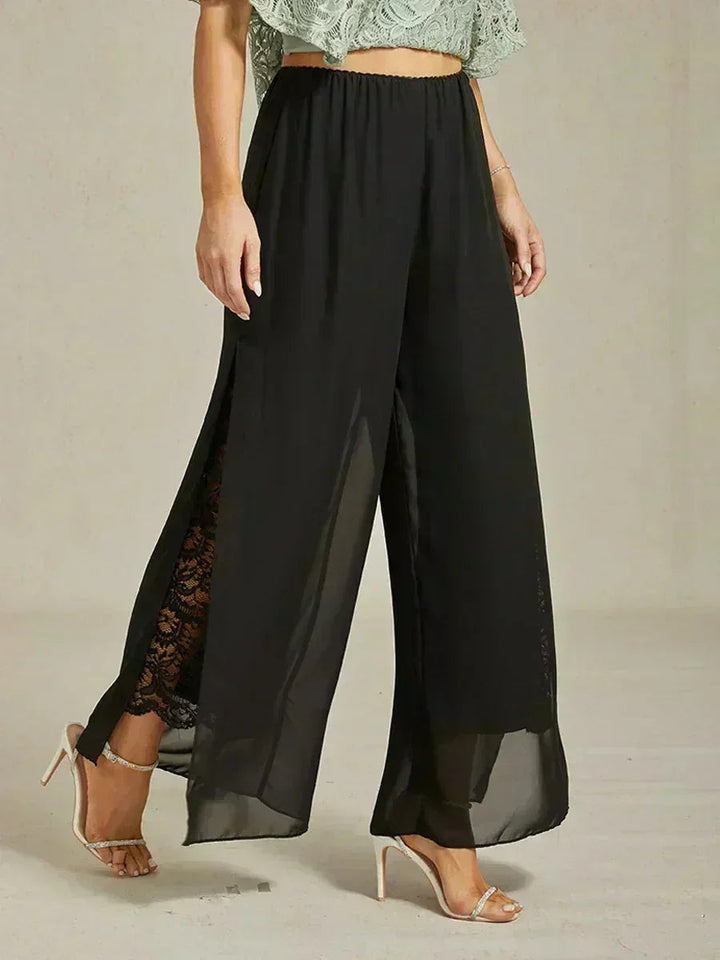 Broek Met Rechte Pijpen En Chiffon Split-Overlay