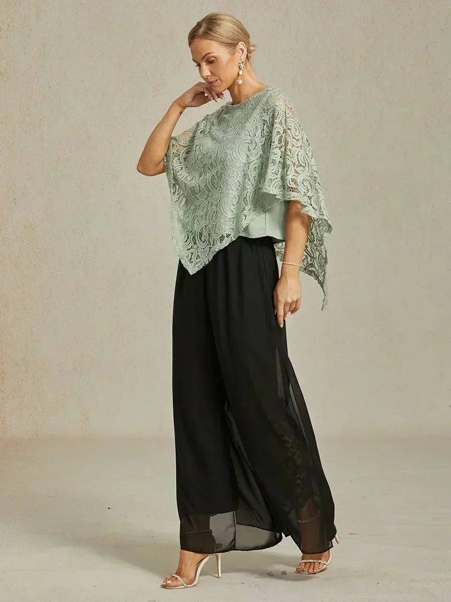 Rechte Broek met Chiffon-Overlay en Gespleten Pijp