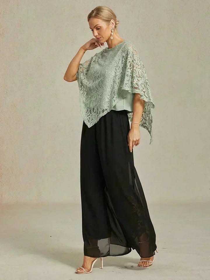Rechte broek met chiffon split been overlay