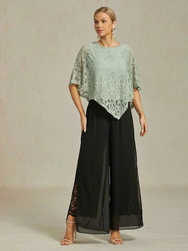 Rechte Broek Met Chiffon-Overlay En Split