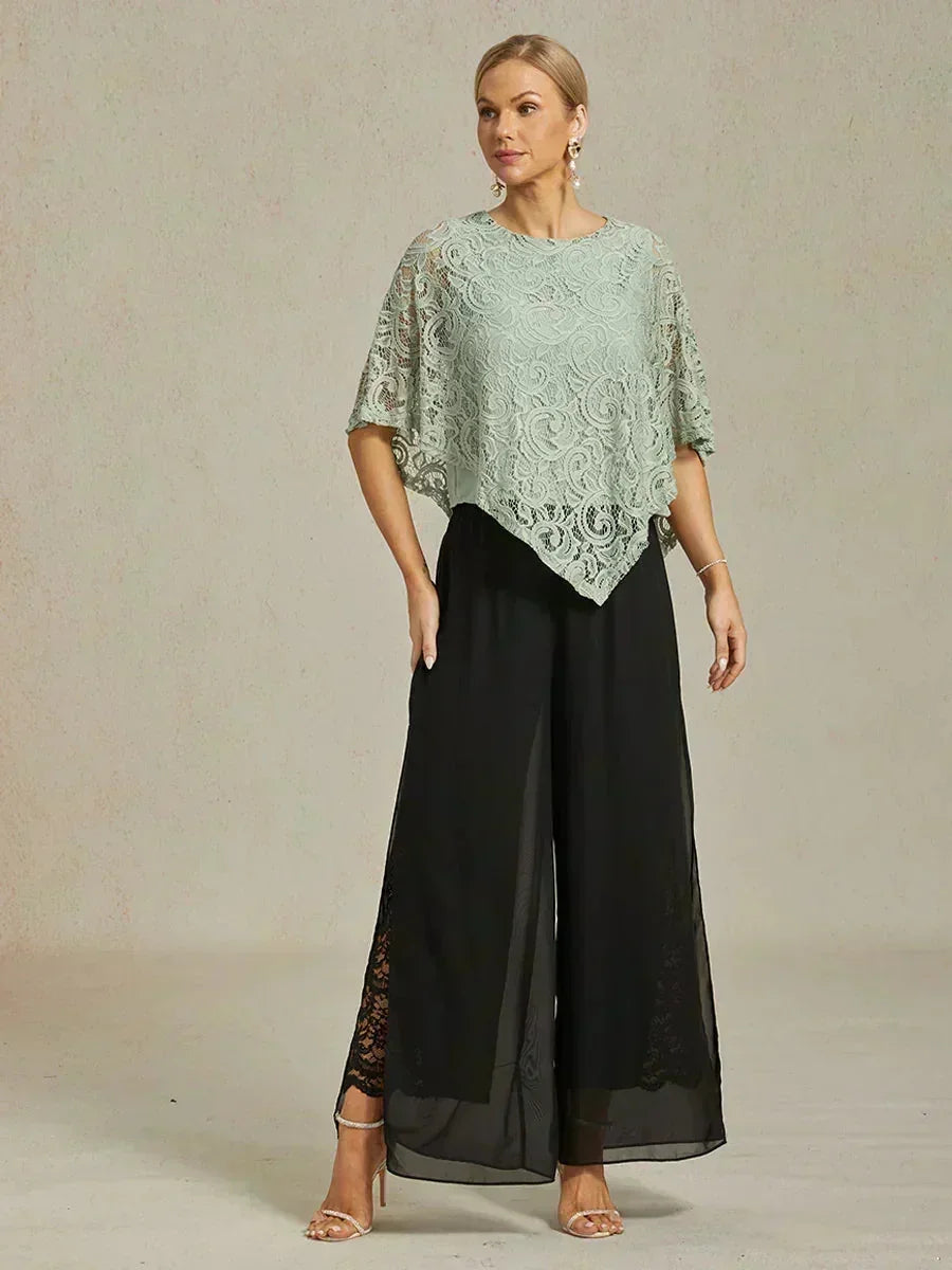 Rechte broek met chiffon split been overlay