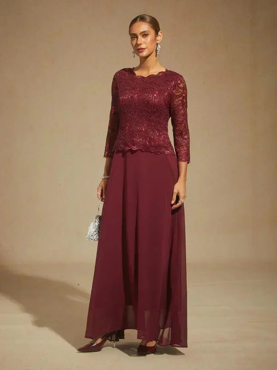 Elegante Jurk van Kant en Chiffon tot op de Vloer