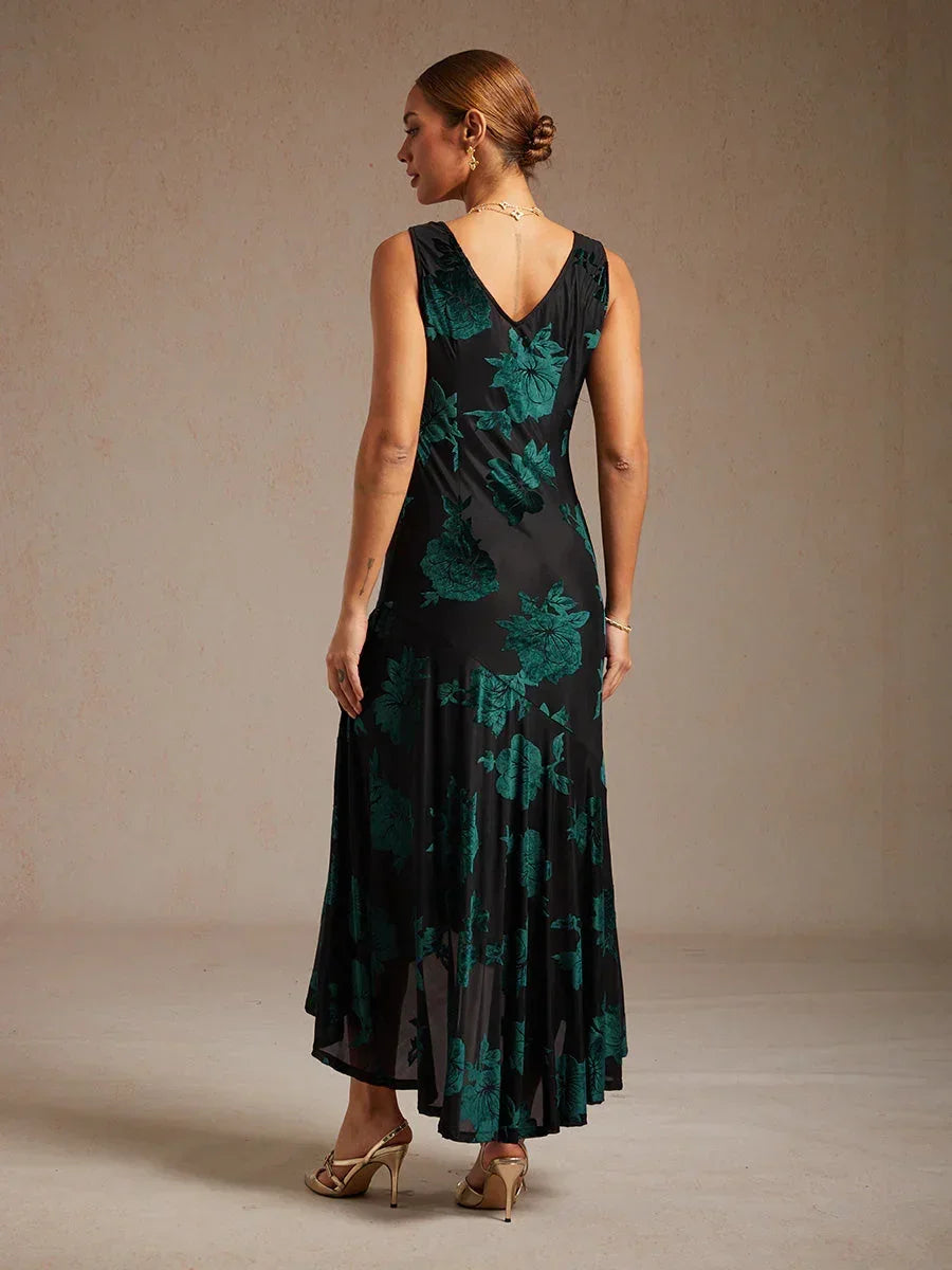 Avondjurk Met Bloemenprint En Asymmetrische Zoom