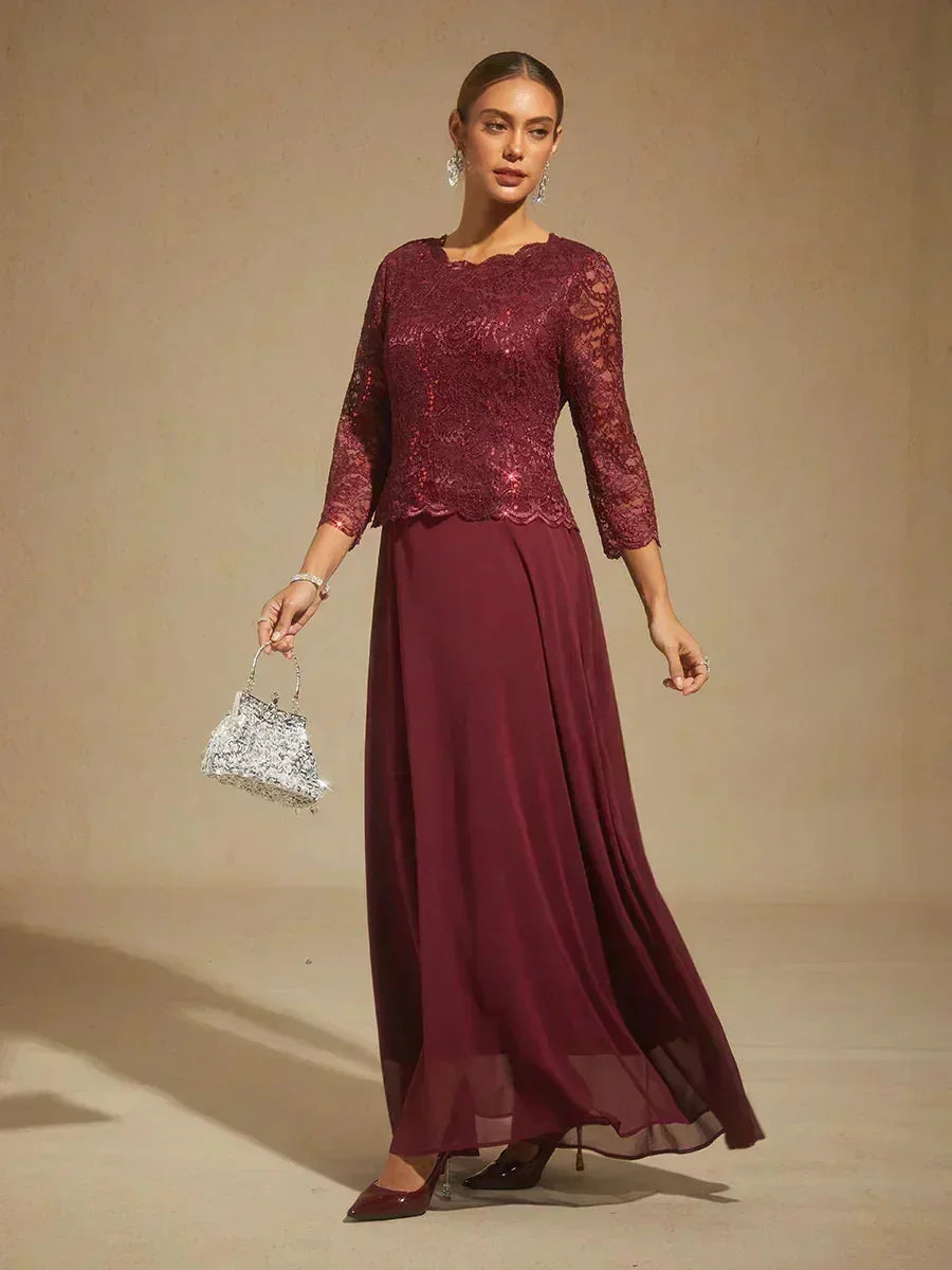 Elegante Kant- en Chiffonjurk tot op de Vloer