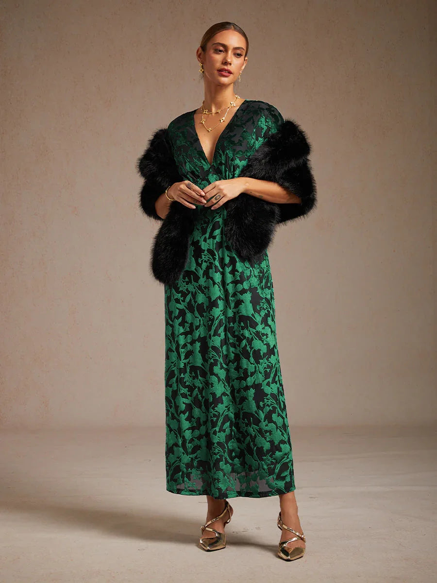 Maxi-jurk Met V-hals En Bloemenprint