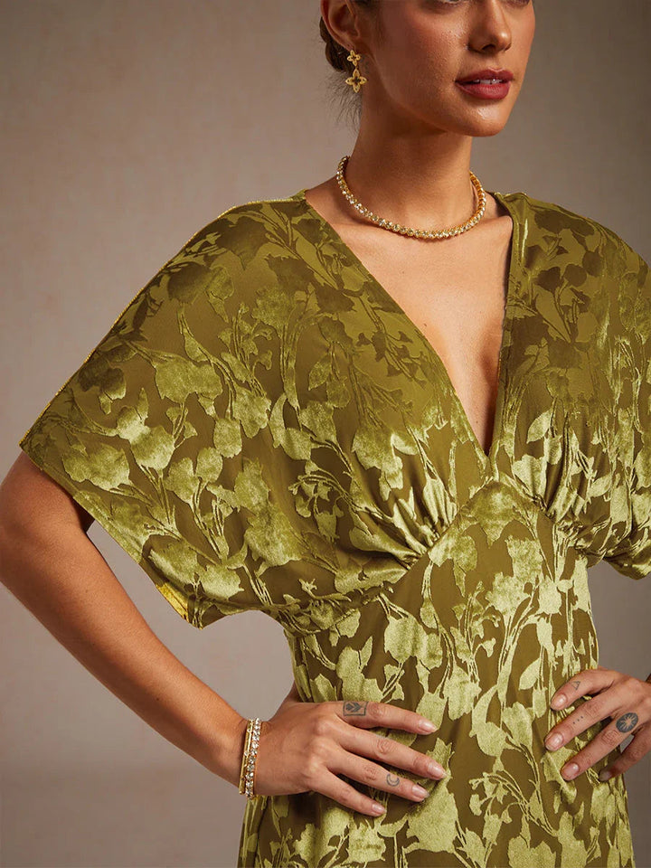 Maxi-jurk Met V-hals En Bloemenprint