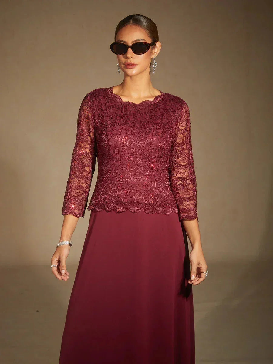 Elegante Kant- en Chiffonjurk tot op de Vloer
