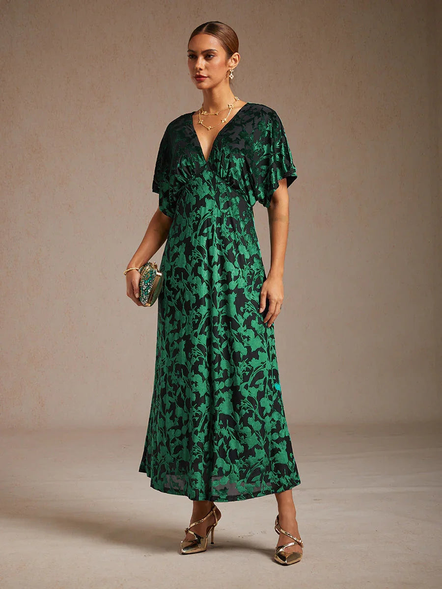 Maxi-jurk Met V-hals En Bloemenprint