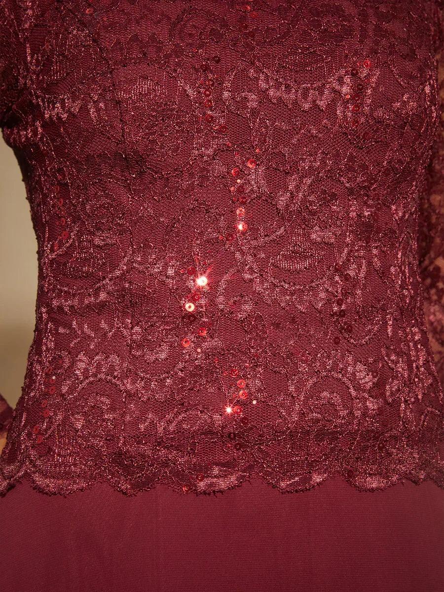 Elegante Jurk van Kant en Chiffon tot op de Vloer