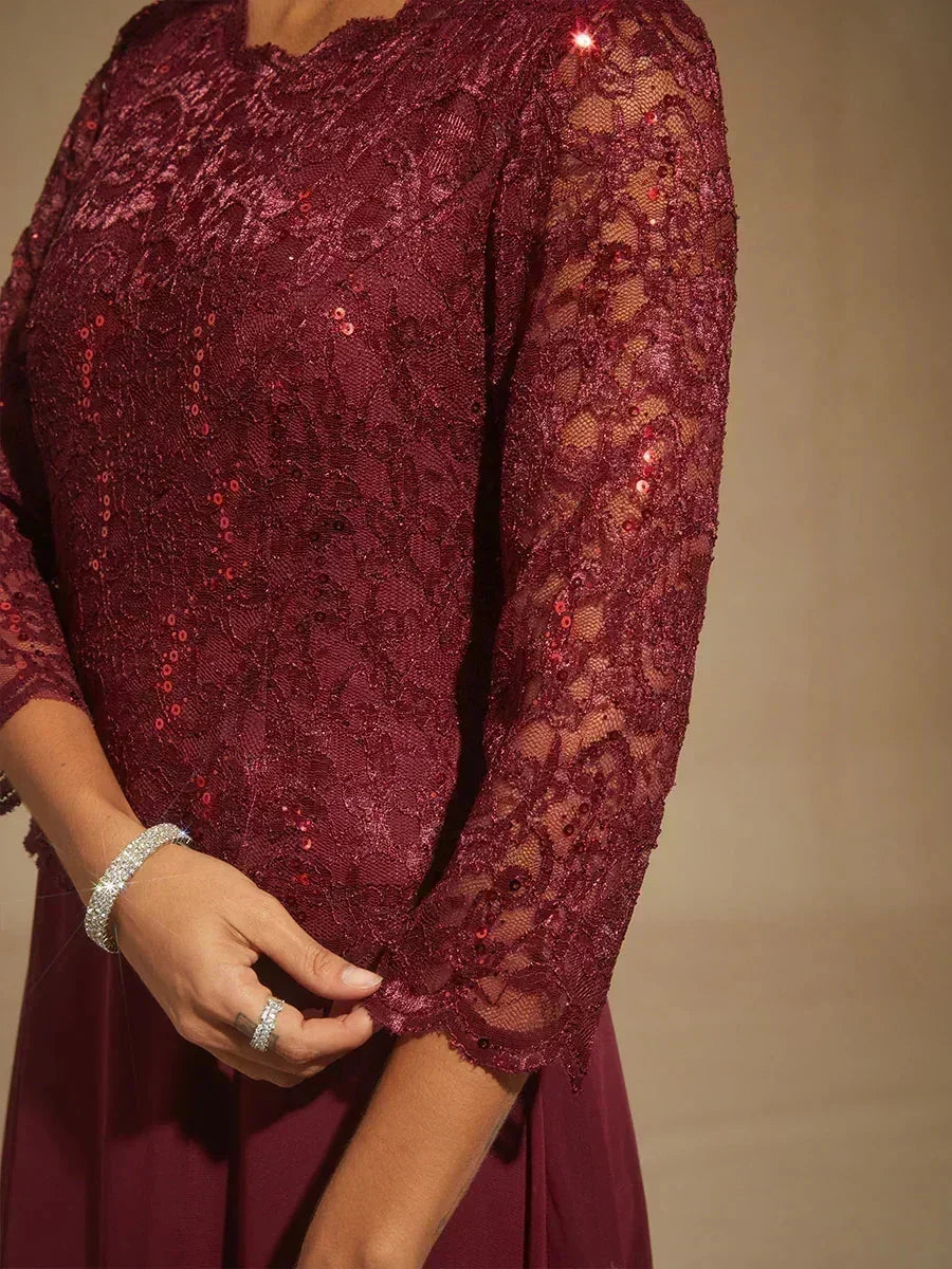 Elegante Jurk van Kant en Chiffon tot op de Vloer