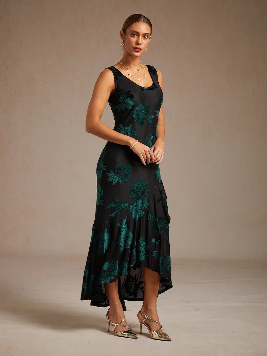 Avondjurk Met Bloemenprint En Asymmetrische Zoom