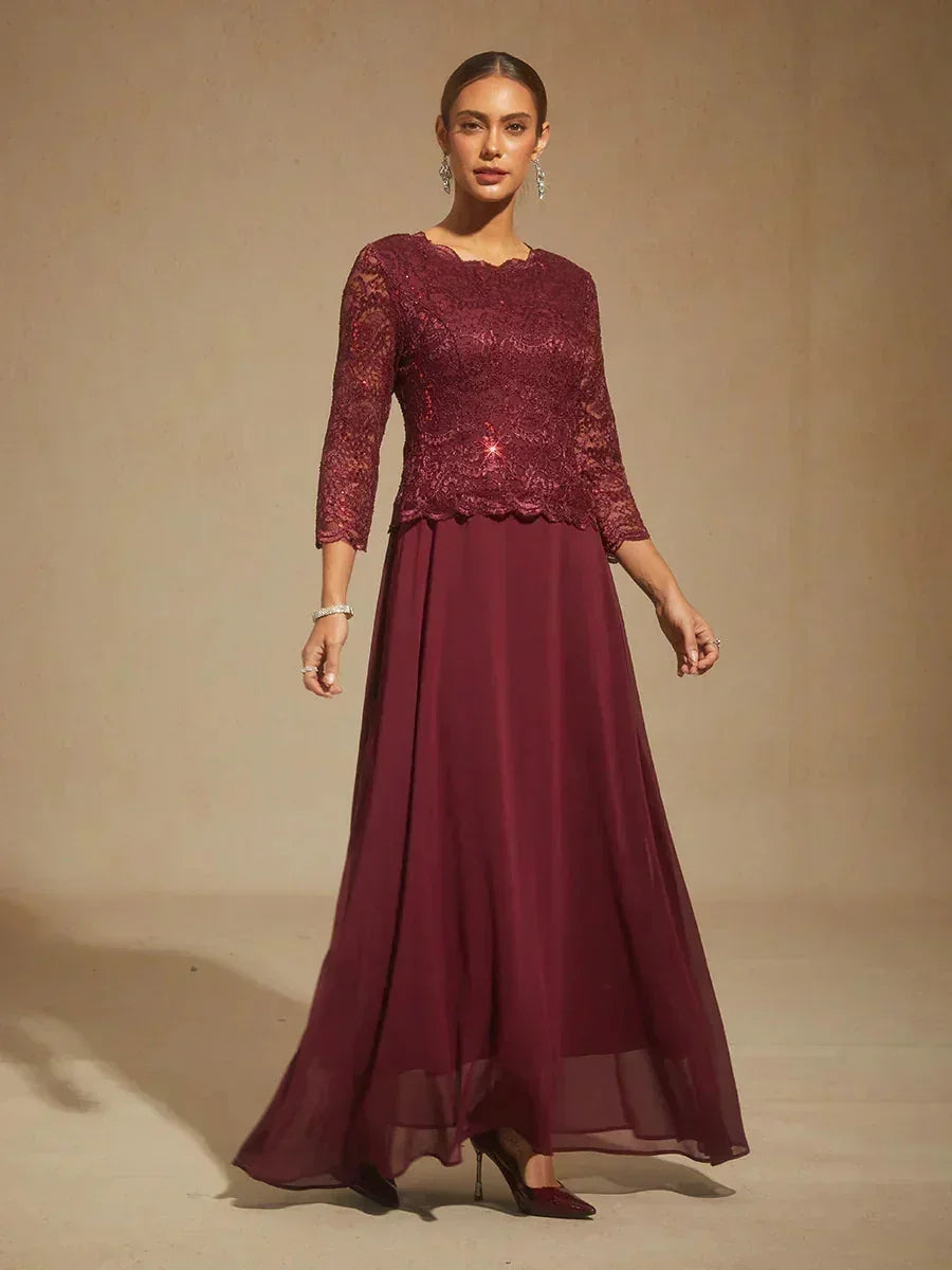 Elegante Kant- en Chiffonjurk tot op de Vloer
