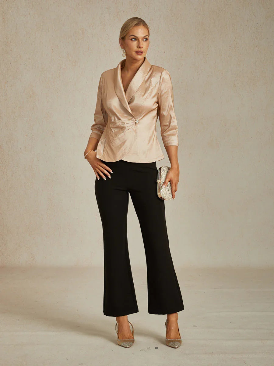 Stretch-Taffeta-Blouse Met Decoratieve Zijsluiting
