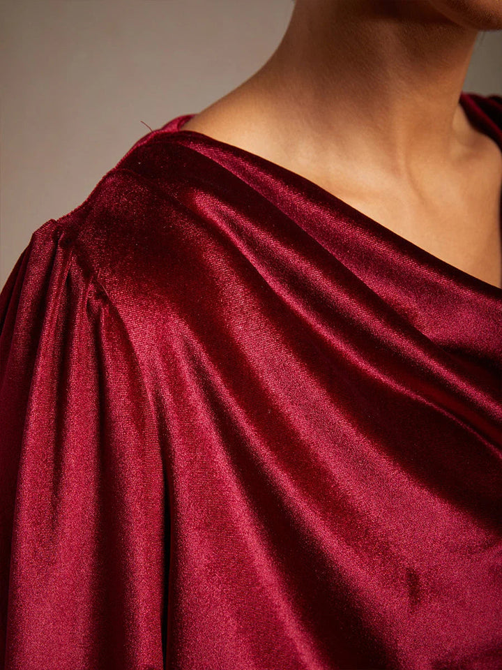 Elegante Stretchfluwelen Blouse met Drapéhals
