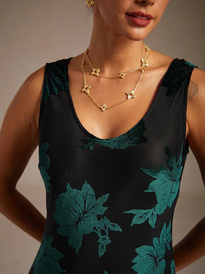 Avondjurk Met Bloemenprint En Asymmetrische Zoom