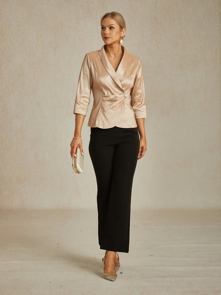 Stretch-Taffeta-Blouse Met Decoratieve Zijsluiting