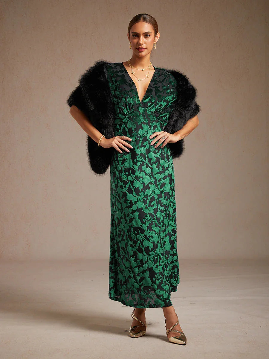 Maxi-jurk Met V-hals En Bloemenprint