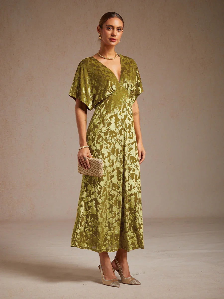 Maxi-jurk Met V-hals En Bloemenprint