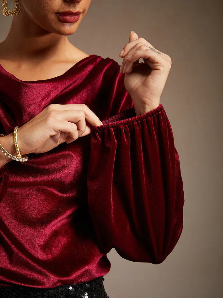 Elegante Stretchfluwelen Blouse met Drapéhals