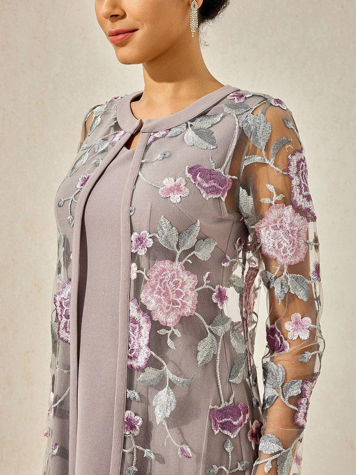 Mesh kanten geborduurde bloemenjurk set