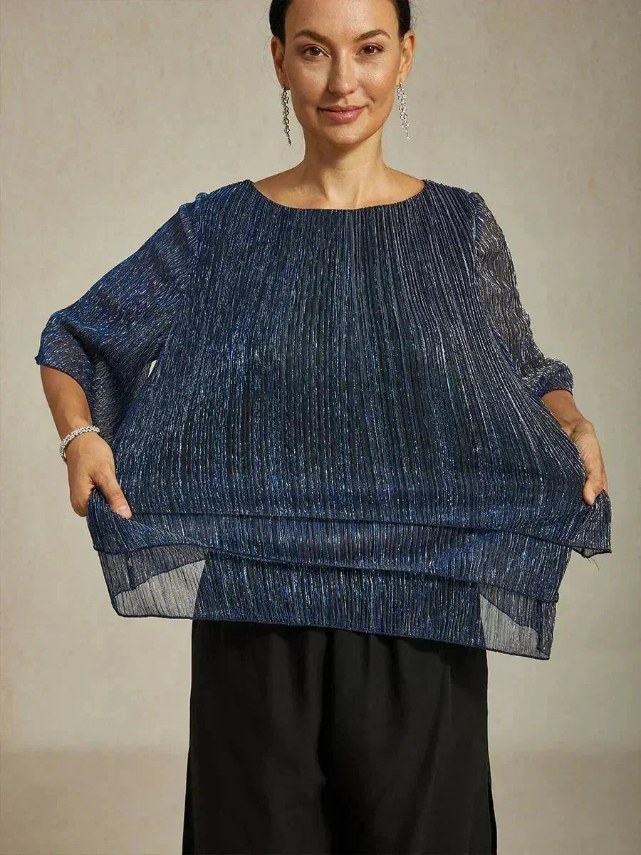 Metallic Geplooide Chiffonblouse met Asymmetrische Lagen