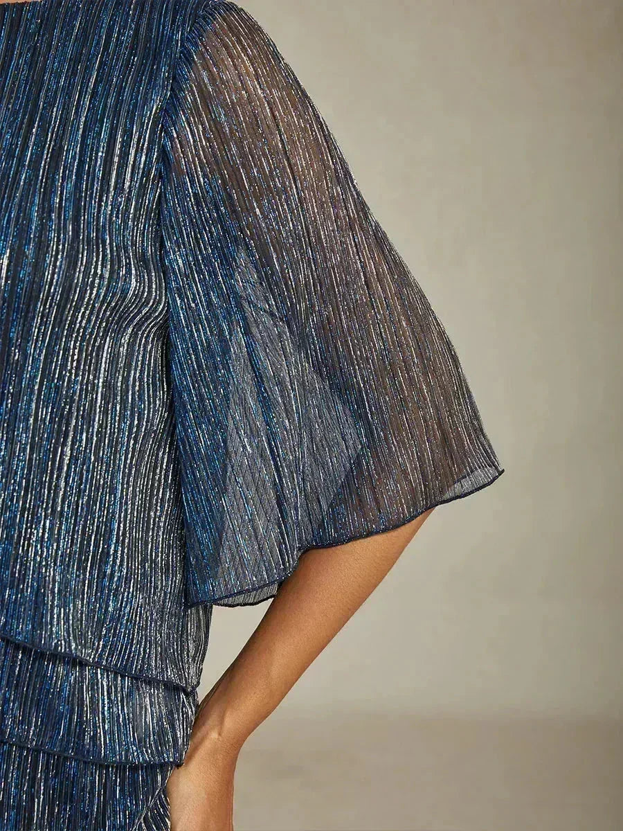 Metallic Geplooide Chiffonblouse met Asymmetrische Lagen